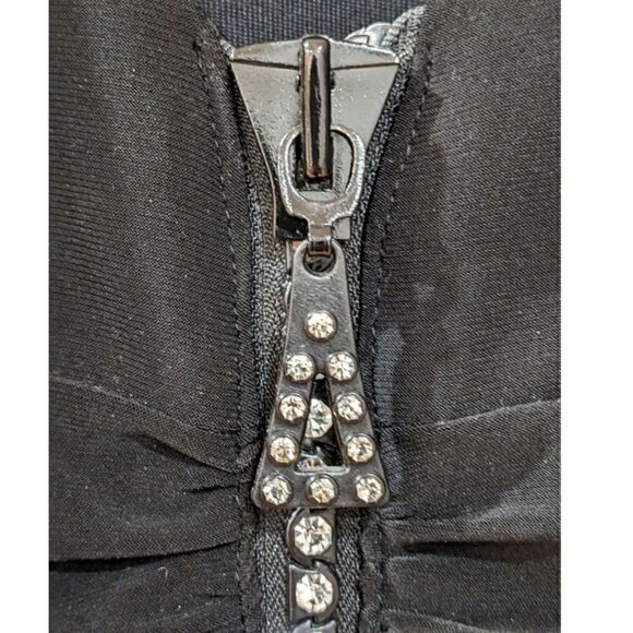 Joseph Ribkoff Veston Ruffled Jewel Encrusted Zip Up Black Jacket Women's Size 8 - Picture 6 of 10